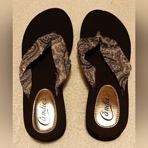 Candie's Paisley Bandana Bead Wedge Flip Flops Women's Size Small 5-6
